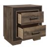 Wooden Nightstand with Sled Base and Metal Bar Pulls, Brown
