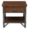 Wooden Nightstand with Metal Block Legs and Open Shelf, Brown