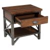 Wooden Nightstand with Metal Block Legs and Open Shelf, Brown