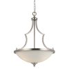 3 Bulb Bowl Style Glass Pendant Fixture with Metal Frame, Silver and White