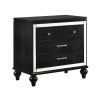 3 Drawer Wooden Nightstand with Mirror Accents and Faux Crystal Pulls,Black