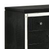3 Drawer Wooden Nightstand with Mirror Accents and Faux Crystal Pulls,Black