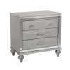 3 Drawer Wooden Nightstand with Mirror Accents and Faux Crystal Pulls, Gray