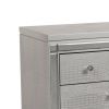3 Drawer Wooden Nightstand with Mirror Accents and Faux Crystal Pulls, Gray