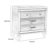 3 Drawer Wooden Nightstand with Mirror Accents and Faux Crystal Pulls, Gray