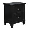 Umi 2 Drawer Wooden nightstand with Tapered Legs and Metal Rings, Black