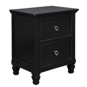 Umi 2 Drawer Wooden nightstand with Tapered Legs and Metal Rings, Black