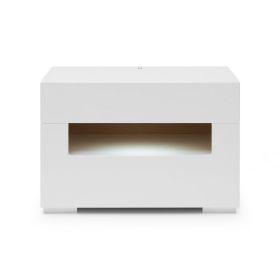 2 Pull Out Drawer Nightstand with High Gloss and Open Compartment, White