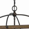 6 Bulb Square Chandelier with Wooden Frame and Organza Striped Shade, Brown
