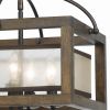 4 Bulb Semi Flush Pendant with Wooden Frame and Organza Striped Shade,Brown