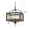4 Bulb Semi Flush Pendant with Wooden Frame and Organza Striped Shade,Brown