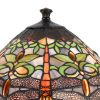 Tiffany Table Lamp with Metal Body and Dragonfly Design Shade, Multicolor