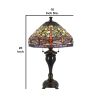 Tiffany Table Lamp with Metal Body and Dragonfly Design Shade, Multicolor