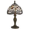 Metal Body Tiffany Table Lamp with Dragonfly Design Shade, Multicolor