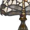 Metal Body Tiffany Table Lamp with Dragonfly Design Shade, Multicolor