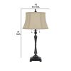 Metal Body Table Lamp with Fabric Tapered Bell Shade, Beige and Black