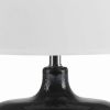 Glass Body Table Lamp with Drum Shade and Bubble Design, Blue and White