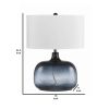 Glass Body Table Lamp with Drum Shade and Bubble Design, Blue and White