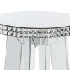 Round Mirror Panel Inlay End Table with Faux Crystals Accents, Silver