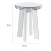 Round Mirror Panel Inlay End Table with Faux Crystals Accents, Silver