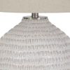Textured Ceramic Frame Table Lamp with Fabric Shade, Beige and White