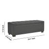 Fabric Tufted Seat Storage Bench with Block Feet, Dark Gray