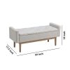 Tufted Fabric Storage Bench with Low Profile Elevated Arms, Light Gray