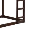 Twin Wooden Frame Loft Bed with Built In Ladder, Espresso Brown