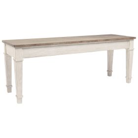 Rectangular Wooden Bench with Under seat Storage, Antique White and Brown