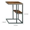 Wooden Top Accent Table with 1 Fixed Shelf and Metal Frame,Black and Brown