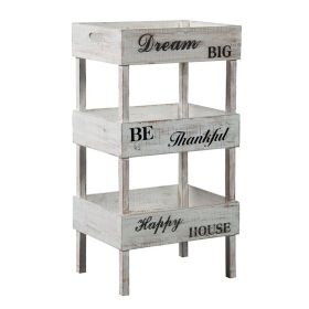 Wooden Storage Shelf with 3 Open Cases and Cut Out Handle, Antique White