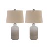 Ceramic Body Table Lamp with Brushed Details, Set of 2, Beige and White