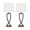 Criss Cross Metal Table Lamp with Fabric Shade, Set of 2, Gray and White