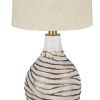 Pot Bellied Metal Table Lamp with Textured Golden Embellishment, White