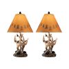 Resin Body Table Lamp with Antler and Pinecone Design, Set of 2, Brown