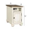 Wooden Chairside End Table with Door, Brown and Antique White