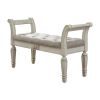 46 Inches Tufted Fabric Padded Wooden Accent Bench, Antique White
