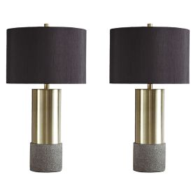 Faux Concrete and Metal Base Table Lamp, Set of 2, Brass and Gray