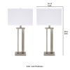 Metal Frame Table Lamp with Hardback Shade, Set of 2, White and Silver