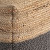 Cube Shape Jute Pouf with Braided Design, Black and Brown