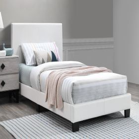 Transitional Style Leatherette Queen Bed with Padded Headboard, White