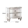 28 Inches 2 Drawer Wooden Nightstand with Turned Legs, Silver