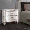 28 Inches 2 Drawer Wooden Nightstand with Turned Legs, Silver