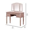 Vanity Set with Turned Tapered Legs and Three Piece Mirror, Rose Gold