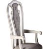 Wooden Arm Chair with Button Tufted Back, Set of 2, Cream and Gray
