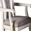Wooden Arm Chair with Button Tufted Back, Set of 2, Cream and Gray