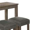 4 Piece Wooden Counter Height Table with Fabric Padded Stool, Brown