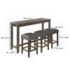 4 Piece Wooden Counter Height Table with Fabric Padded Stool, Brown