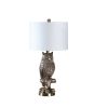 Polyresin Sitting Owl Design Table Lamp with Round Base, Silver