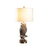Polyresin Sitting Owl Design Table Lamp with Round Base, Silver